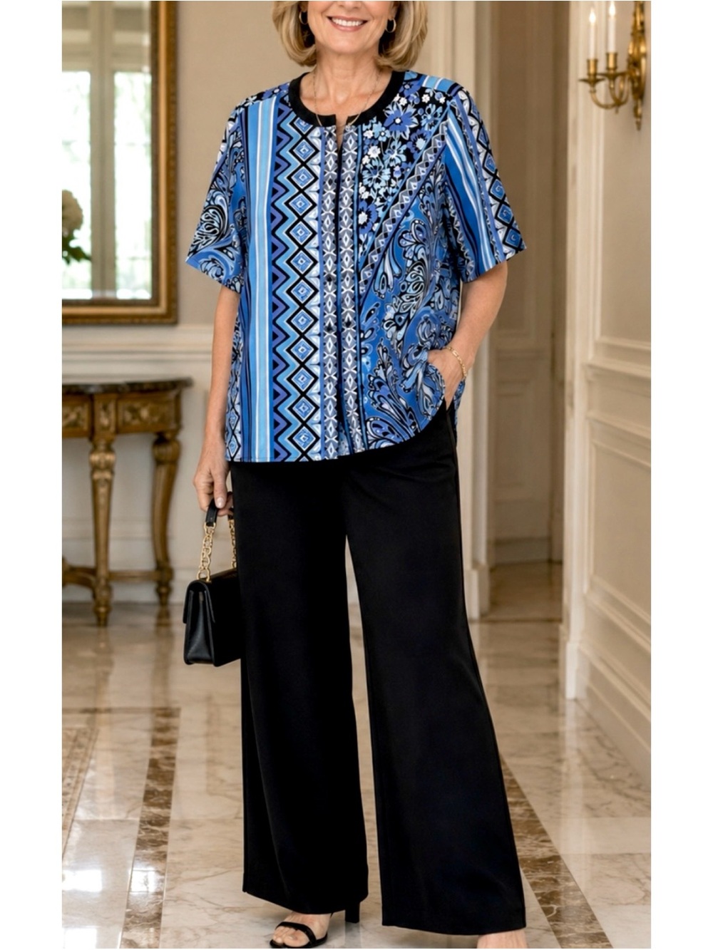 BOB MACKIE WEARABLE ART BUTTON UP TOP/JACKET 1X/2X SATIN ELBOW SLEEVES ELEGANT